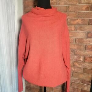 Bluivy Slouch Neck Dolman Pullover Weighty Tunic Sweater in Coral - Size S/M
